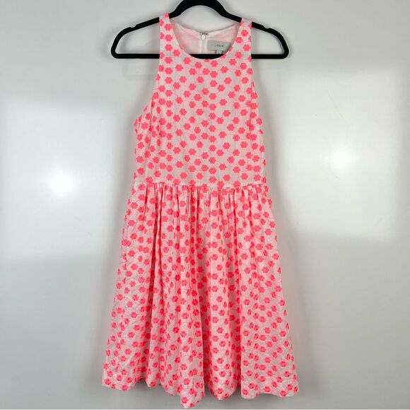 J. Crew Sleeveless Embroidered Pink Floral Dress Pockets Fit Flare Women's Sz 6 - Picture 1 of 9